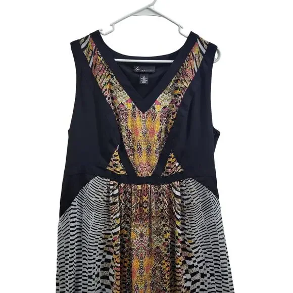 Lane Bryant Size 20 Black Gold Midi Shear With Lining Dress 3525-1078 - Picture 2 of 5